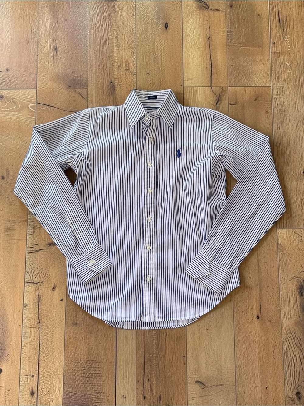 Ralph Lauren Sport Womens 4 Slim Fit Button Down Shirt Blue White Stripe Pony
